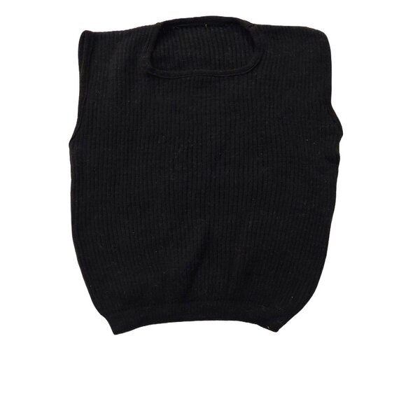 Retro Vintage 1940s-1960s Black Crewneck Sleeveless Knit Sweater Vest Top - Picture 1 of 7
